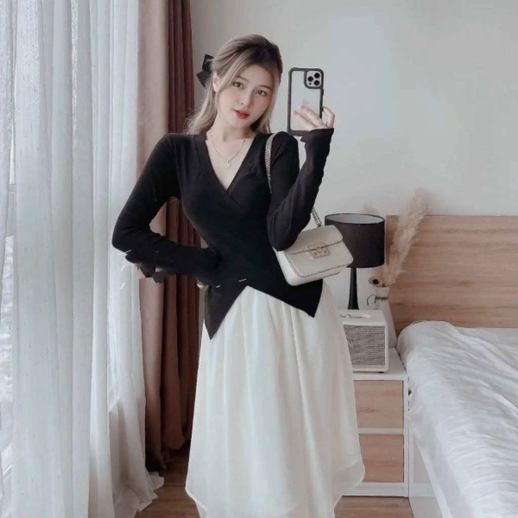 Alternative view of Set Áo Thun Gân Tăm Tay Dài Kèm Chân Váy (hai Lớp Lót) V185 - Cloudy Dress