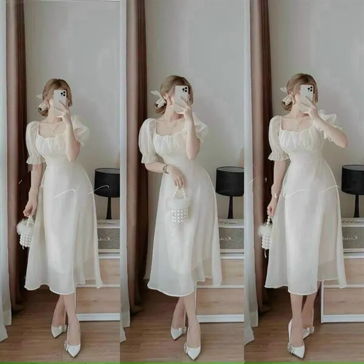 Alternative view of Đầm Voan Trắng Cổ Chữ U V56 - Cloudy Dress