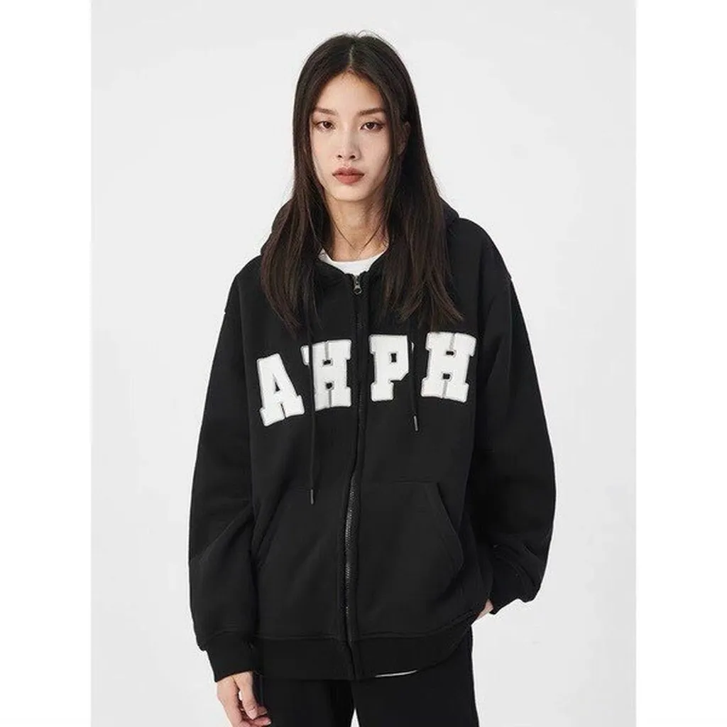 Áo Khoác Nỉ Hoodie Zip Thêu Ahph Form Rộng Thời Trang Sht54 - Minh Hà House