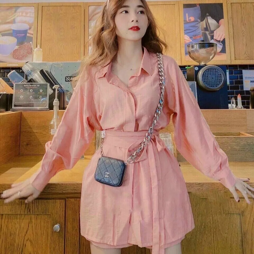 Set Bộ Đồ Nữ Áo Sơ Mi Tay Dài Phối Nơ Eo Kèm Quần Short M837 - Lisa