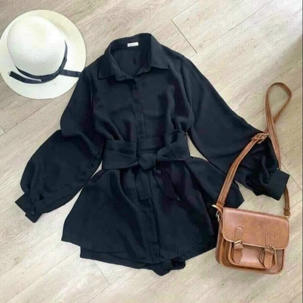 Alternative view of Set Bộ Đồ Nữ Áo Sơ Mi Tay Dài Phối Nơ Eo Kèm Quần Short M837 - Lisa
