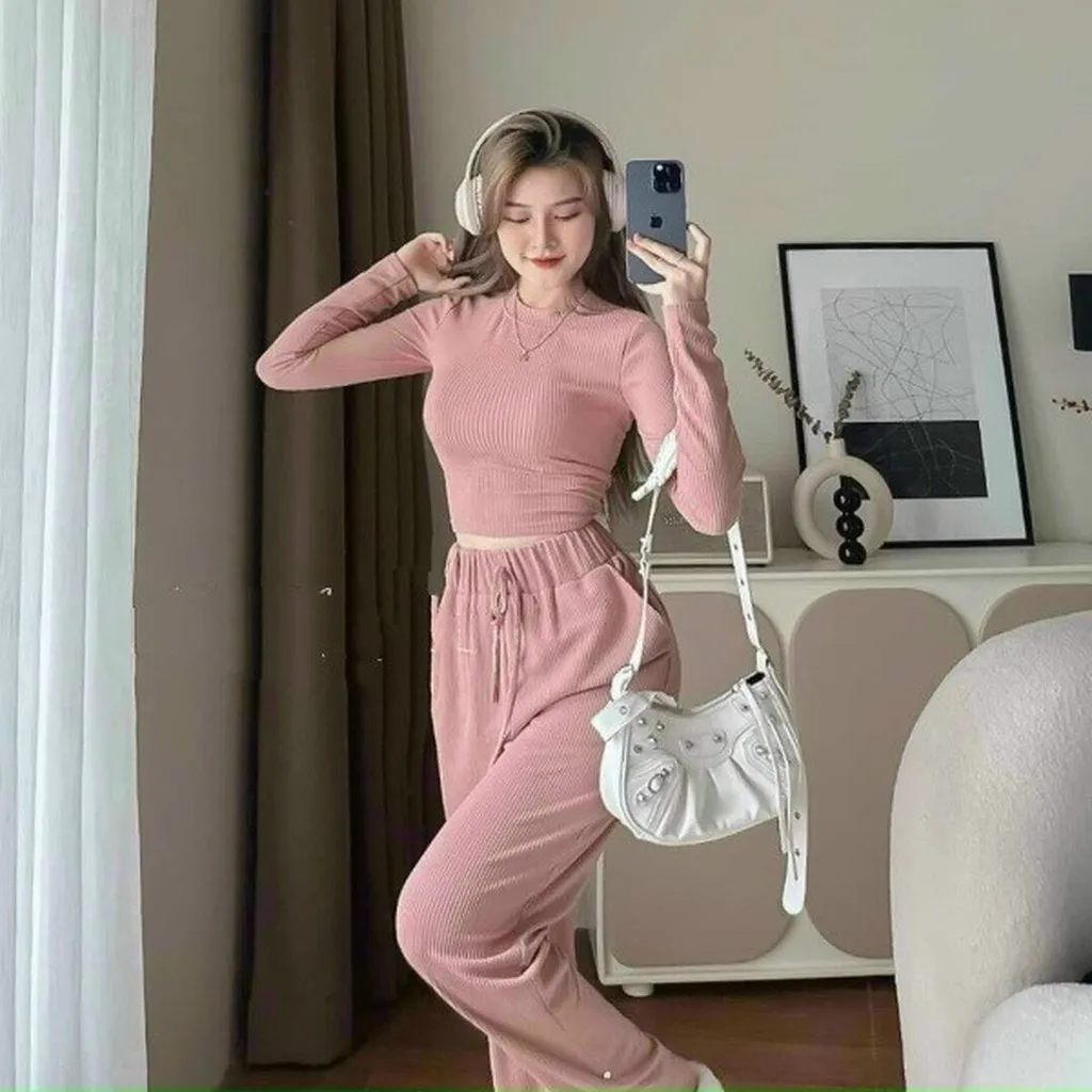 Alternative view of Set Bộ Đồ Nữ Áo Cổ Tròn Tay Dài Kèm Quần Dài Chất Thun Gân M845 - Lisa