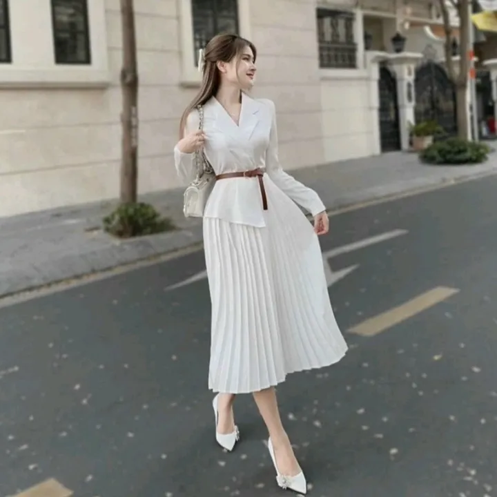 Alternative view of Set Chân Váy Dập Ly Kèm Áo Vest Tay Dài Cài Nút Thật Chất For T904 - Lisa
