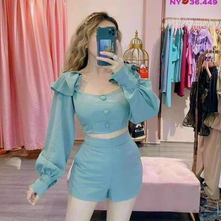 Set Đùi Đính Nút Bèo Vai Tay Dài V304 - Cloudy Dress