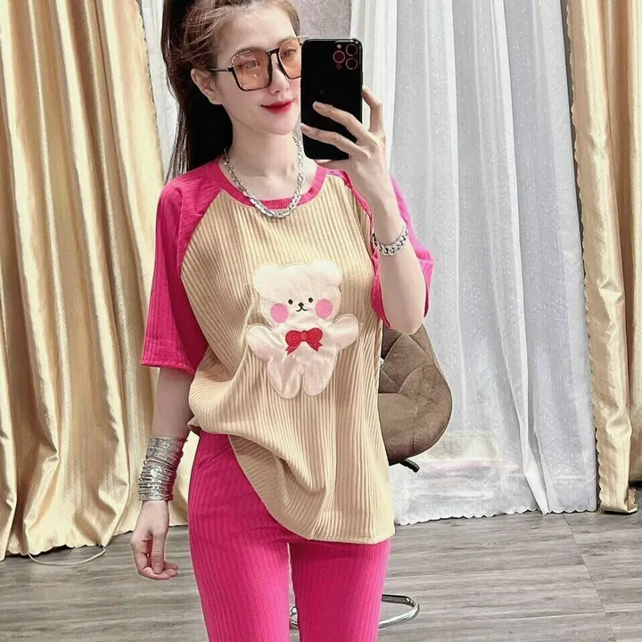 Alternative view of Set Đồ Bộ Nữ Áo Thun Cổ Tròn Tay Ngắn Form Rộng Kèm Quần Dài Chất Thun M881 - Lisa