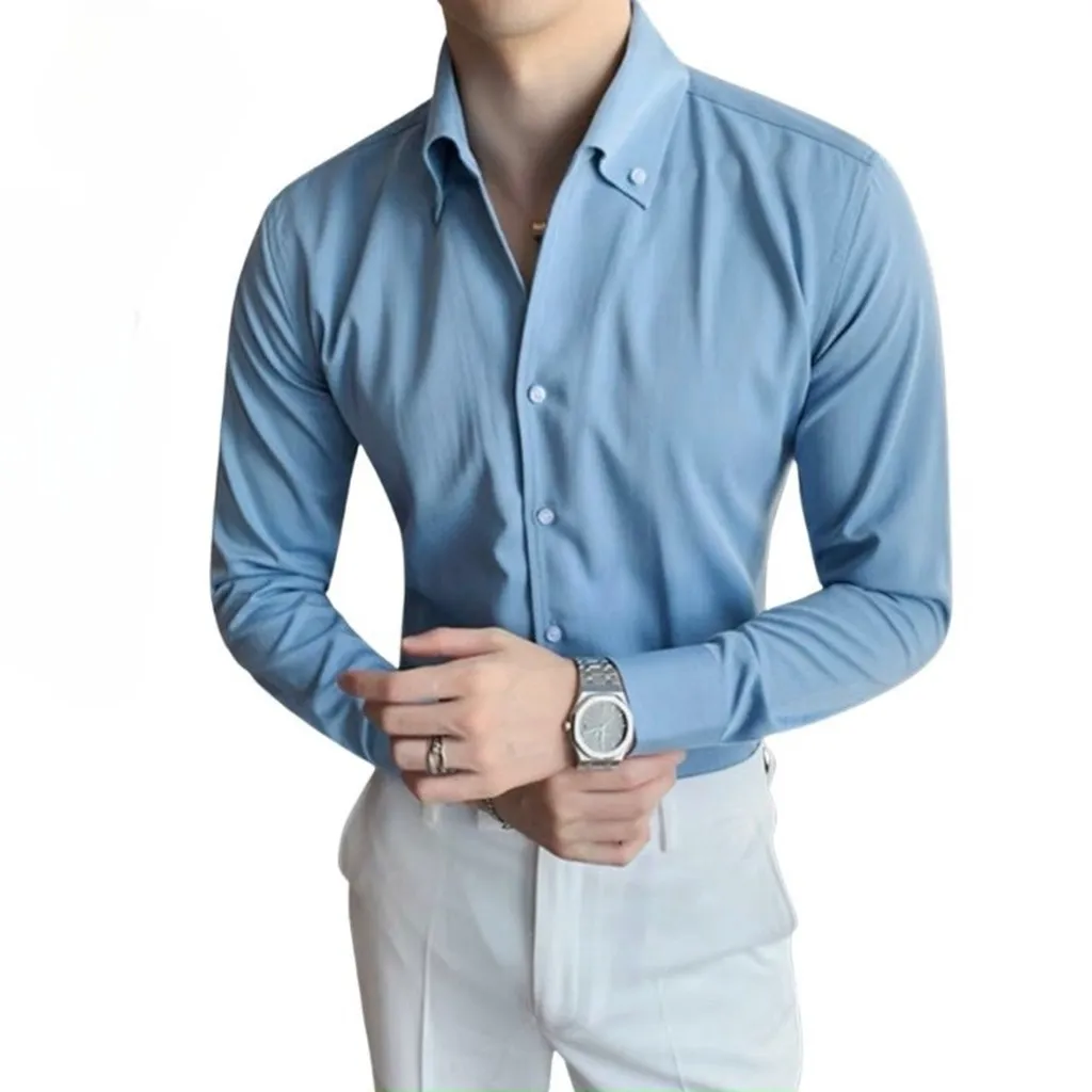 Áo Sơ Mi Nam Cổ V Công Sở Trắng Đen Tay Dài Cúc Cổ Kiểu Mới Phong Cách Hàn Quốc Cao Cấp Thời Trang Lịch Lãm - Tuto5