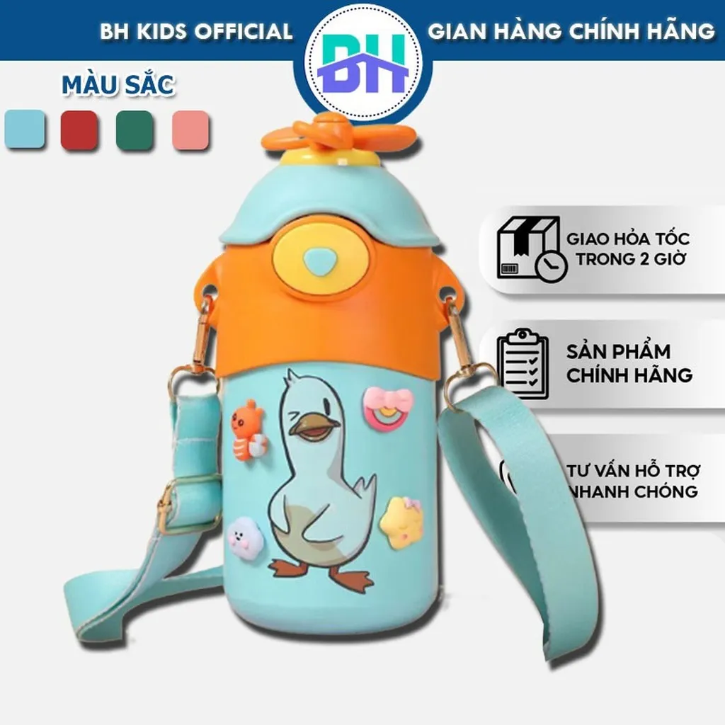 Bình Nước Giữ Nhiệt 500ml, Inox 304 (tặng Kèm Stick 2d, 3d), Có Nắp Chong Chóng Ngộ Nghĩnh, Dễ Thương Bhs95 - Bh Kids