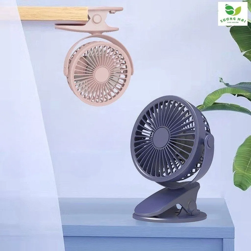 Quạt Kẹp Bàn, Đặt Trên Bàn Tích Điện Xoay 720 Độ - Sương Mai