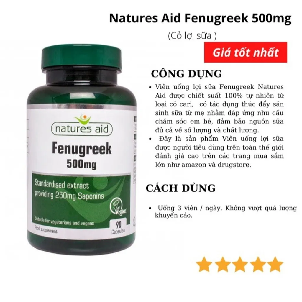 Alternative view of Viên Uống Lợi Sữa Chiết Xuất Cỏ Cà Ri Fenugreek - Nature's Aid