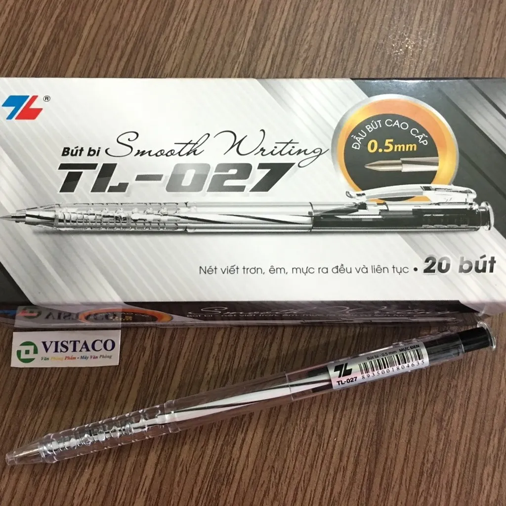 Hộp 20 Bút Bi Mực Đen Tl-027 0.5mm - Thiên Long