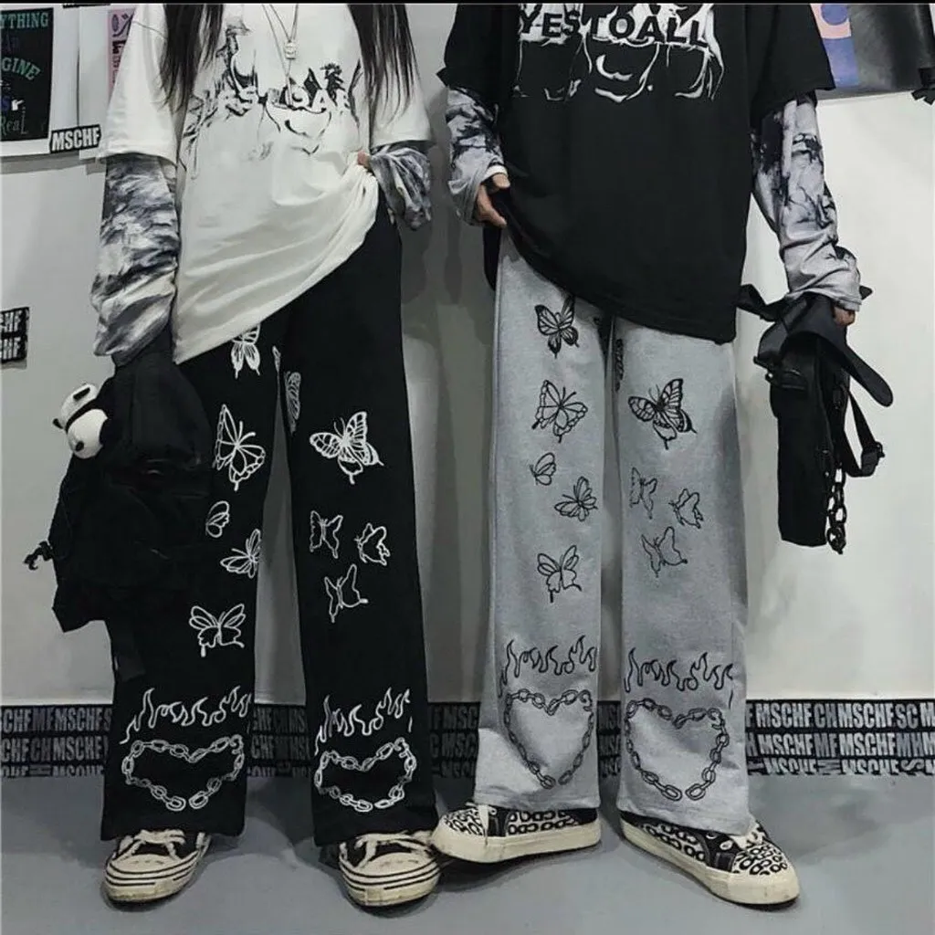 Quần Dài Nam Nữ Unisex Vải Nỉ Họa Tiết Cánh Bướm Trái Tim - Ausa House