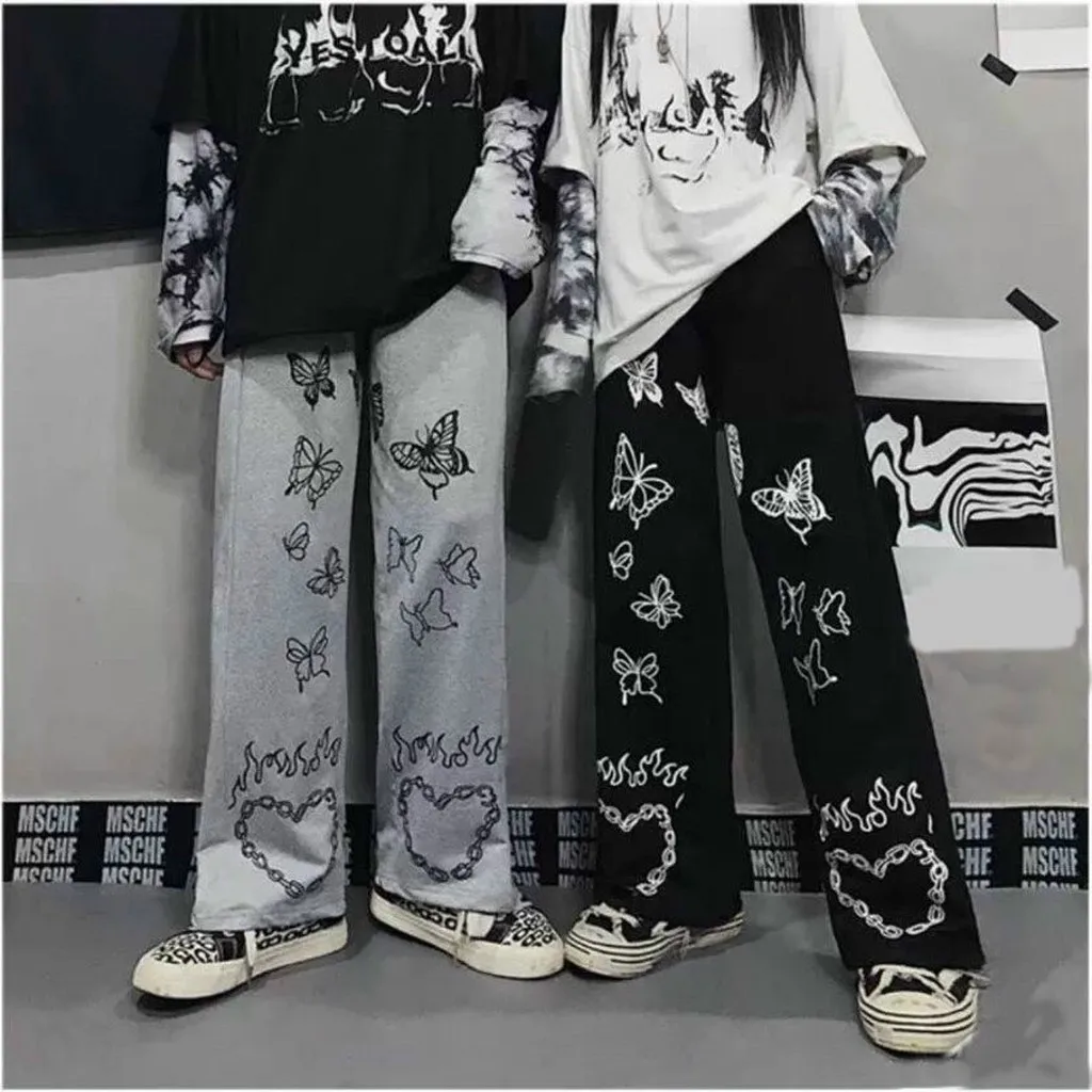 Alternative view of Quần Dài Nam Nữ Unisex Vải Nỉ Họa Tiết Cánh Bướm Trái Tim - Ausa House