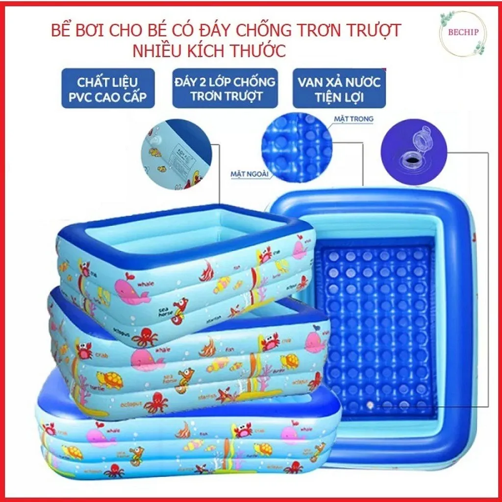 [không Kèm Bơm + Tặng Kèm Keo Và 2 Miếng Vá ] Bể Bơi Cho Bé Có Đáy Chống Trơn Trượt Đủ Kích Thước Ctb145 - Bechip