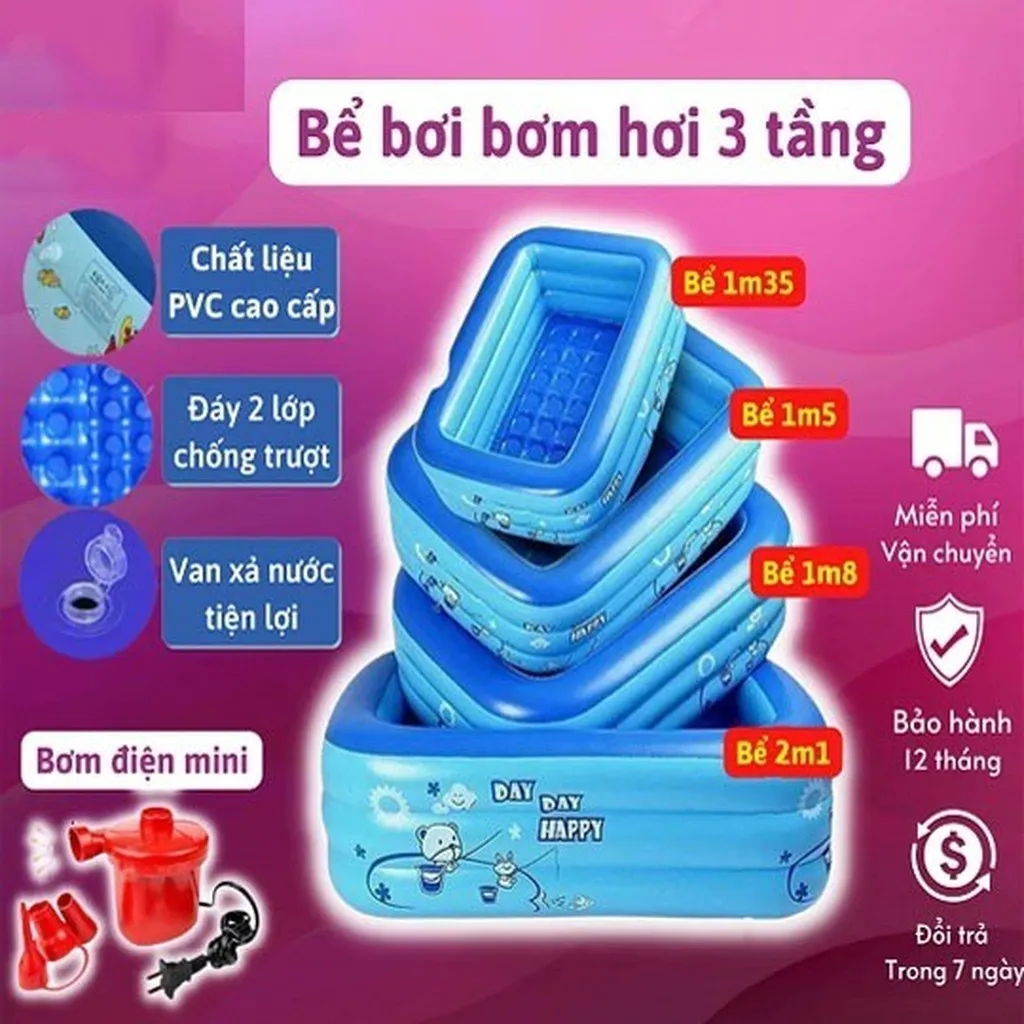 Alternative view of [không Kèm Bơm + Tặng Kèm Keo Và 2 Miếng Vá ] Bể Bơi Cho Bé Có Đáy Chống Trơn Trượt Đủ Kích Thước Ctb145 - Bechip