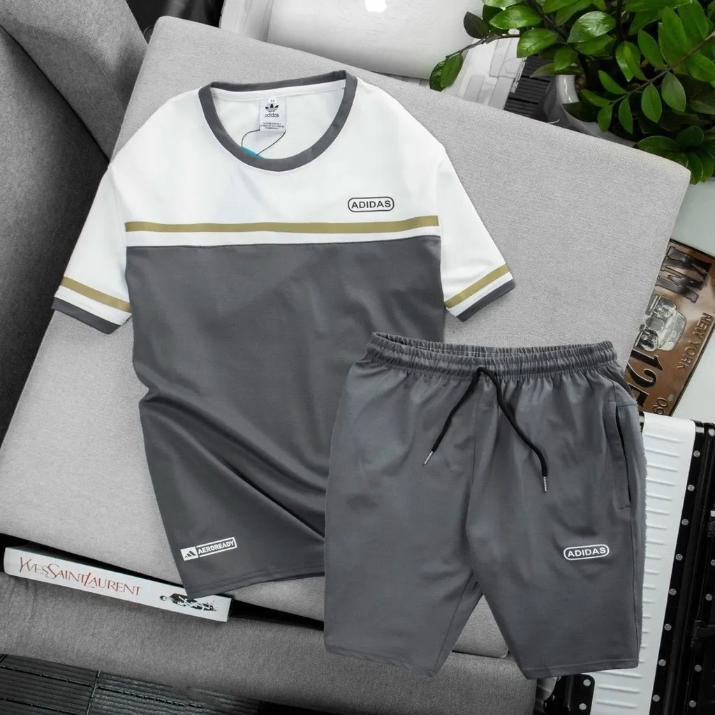 Alternative view of Bộ Thể Thao Nam Cổ Tròn Cộc Tay Vải Cotton Cá Sấu Cao Cấp In Adidas - Men's Style