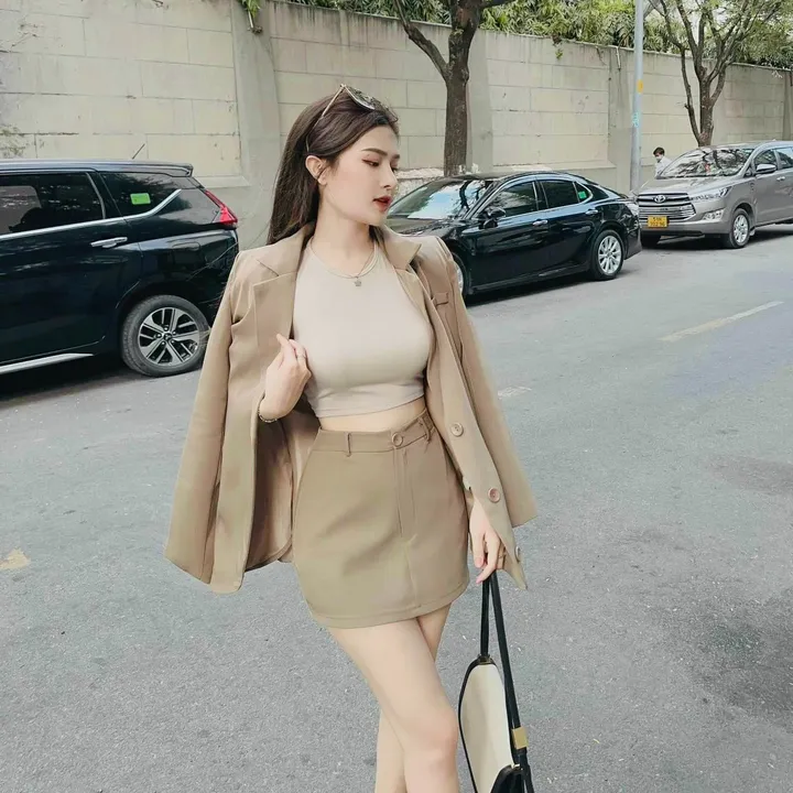 Alternative view of Set Bộ Đồ Nữ Vest Dài Tay Mix Chân Váy Chữ A Dd201 - Nana House