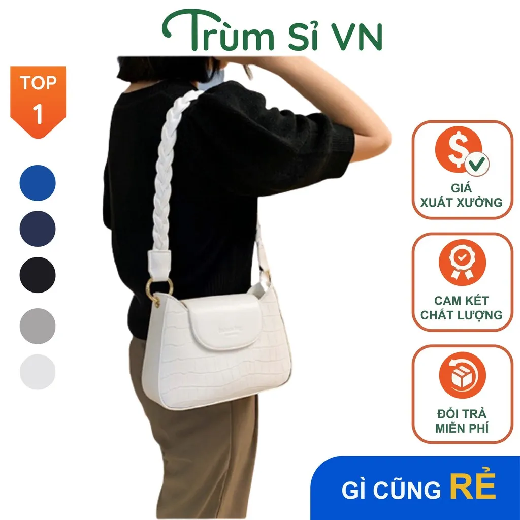 Túi Xách Nữ Đeo Vai Quai Tết Cao Cấp Vân Da Rắn Size 22 T033 - Trùm Sỉ Vn