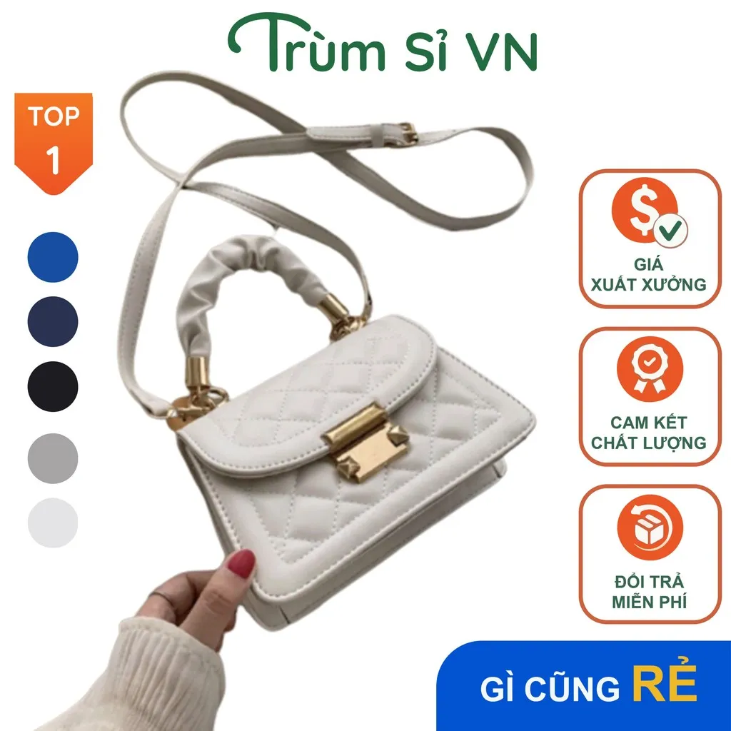 Túi Xách Đeo Chéo Nữ Cao Cấp Quai Nhún Da Lì Size 20 T074 -trùm Sỉ Vn