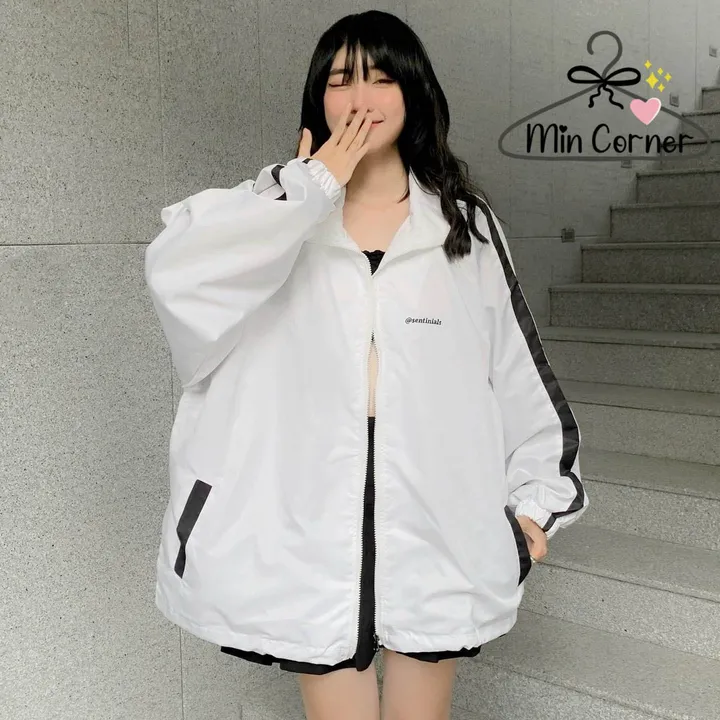 Alternative view of Áo Khoác Dù Unisex 2 Lớp Chữ Sentinial Form Rộng Phối Sọc Tay Mak2 - Min Corner