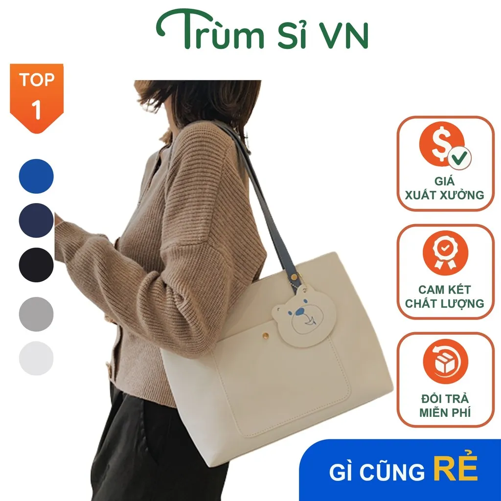 Túi Tote Công Sở Cao Cấp Da Lì Móc Gấu Size 30 T085 - Trùm Sỉ Vn