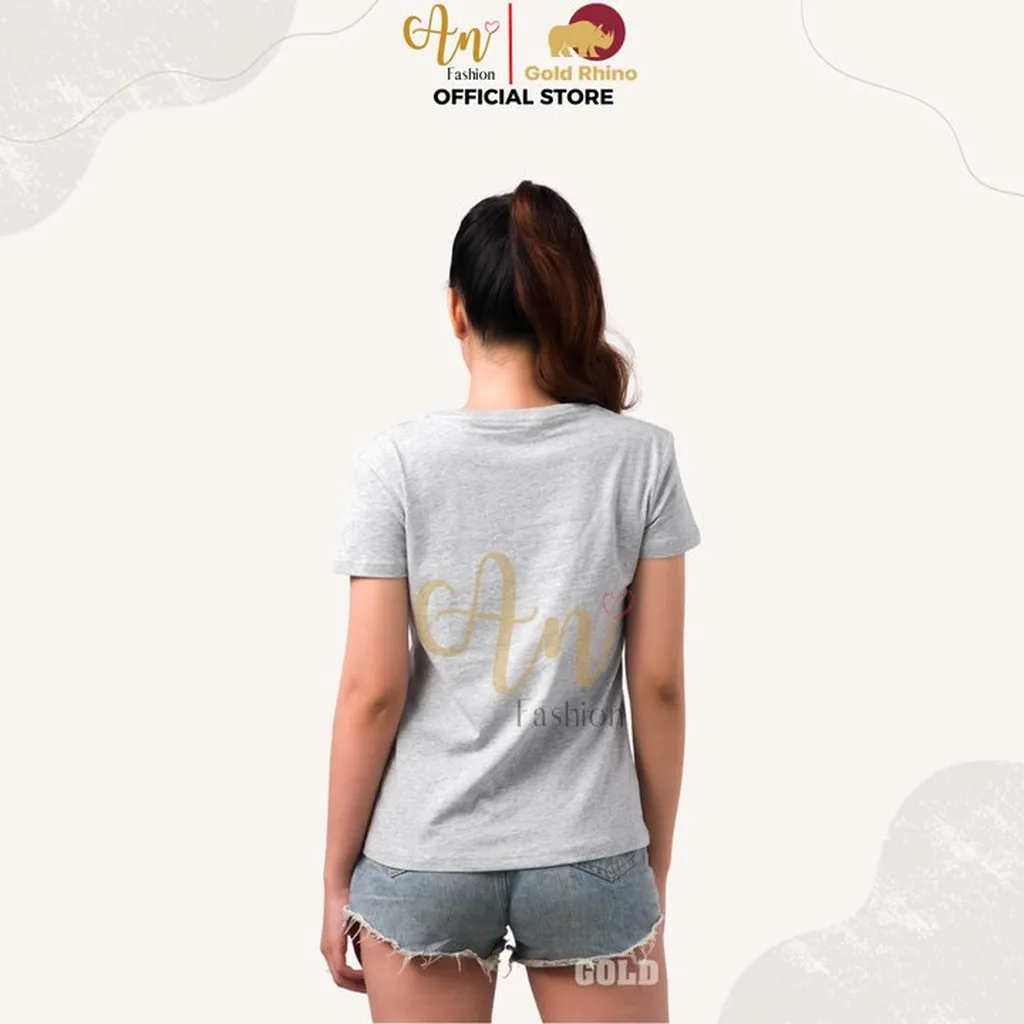 Alternative view of Áo Thun Nữ Cổ Tim Xám Tiêu 100% Cotton Cao Cấp - Gold Rhino