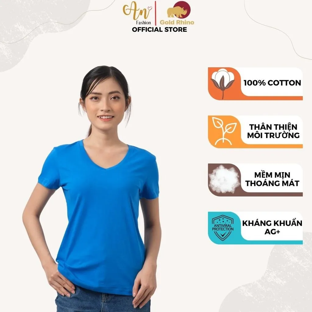 Áo Thun Nữ Cổ Tim Xanh Yamaha 100% Cotton Cao Cấp - Gold Rhino