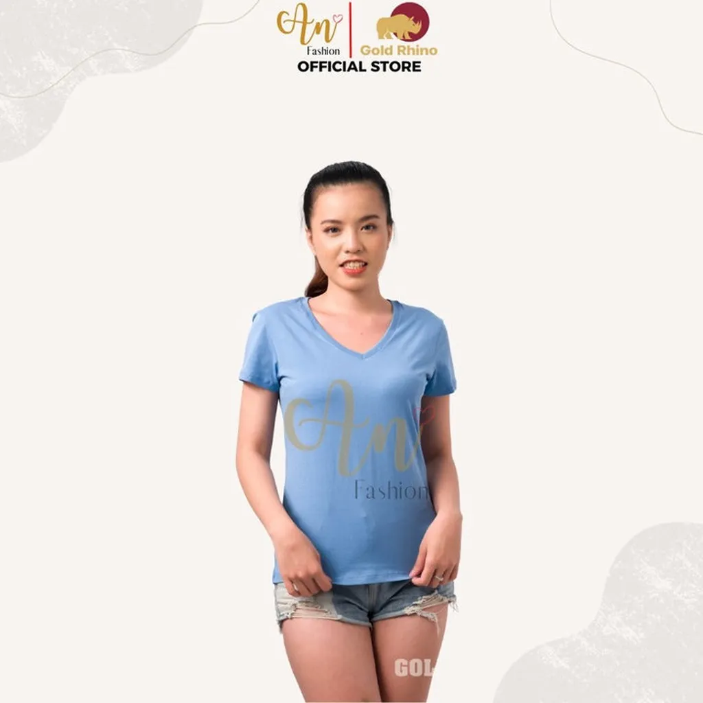 Alternative view of Áo Thun Nữ Cổ Tim Xanh Biển 100% Cotton Cao Cấp - Gold Rhino