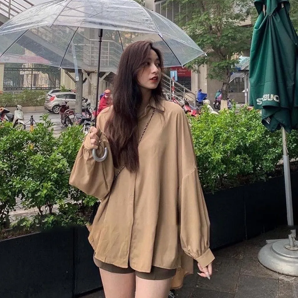 Áo Sơ Mi Tay Phồng Nữ Màu Nâu