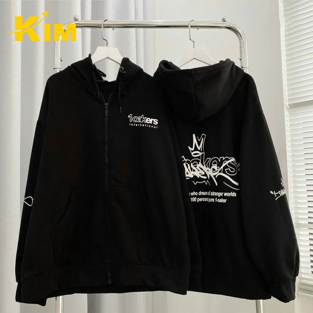 Alternative view of Áo Khoác Nỉ Unisex Dây Kéo Có Nón In Chữ Roakers Màu Đen - Kim
