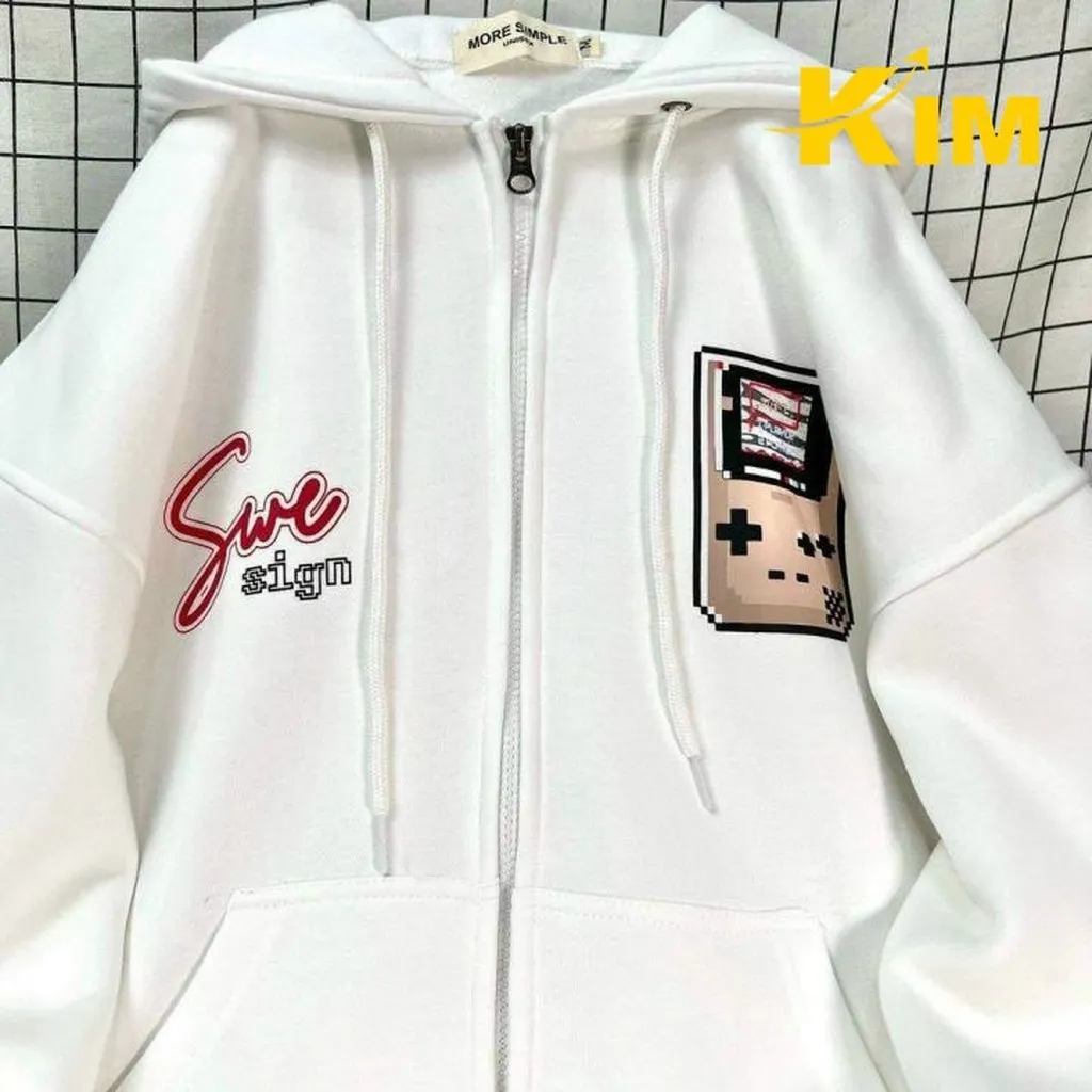 Áo Khoác Nỉ Ngoại Unisex Dây Kéo Có Nón In Chữ Swe - Kim