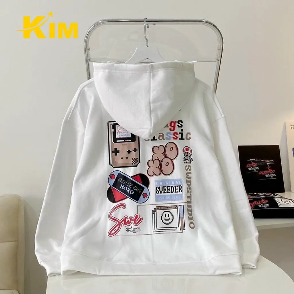 Alternative view of Áo Khoác Nỉ Ngoại Unisex Dây Kéo Có Nón In Chữ Swe - Kim
