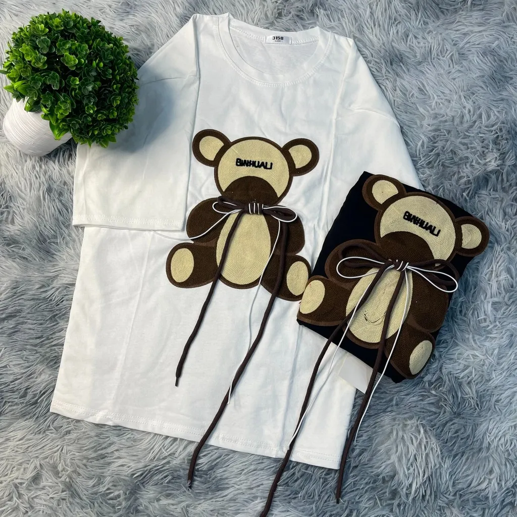 Alternative view of Áo Thun Nữ, Hình Thêu Gấu Buộc Dây Cotton Khô 3158