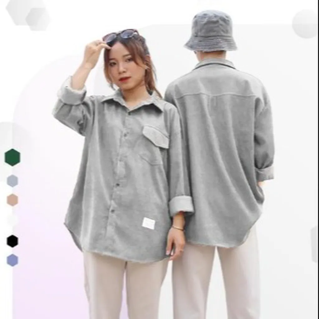 Alternative view of Áo Sơ Mi Dài Tay Nam Nữ Dáng Rộng Cao Cấp Vải Nhung Tăm – Men’s Style