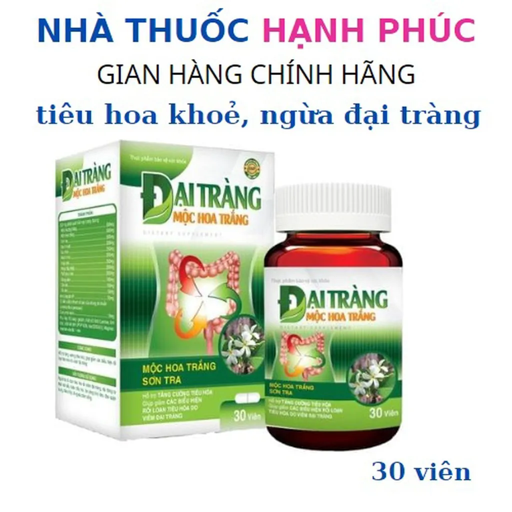 Viên Uống Đại Tràng Hoa Mộc Trắng Giảm Đau Bụng Giúp Tiêu Hoá Khoẻ Ngăn Ngừa Đại Tràng Lọ 30 Vên - Hải Linh