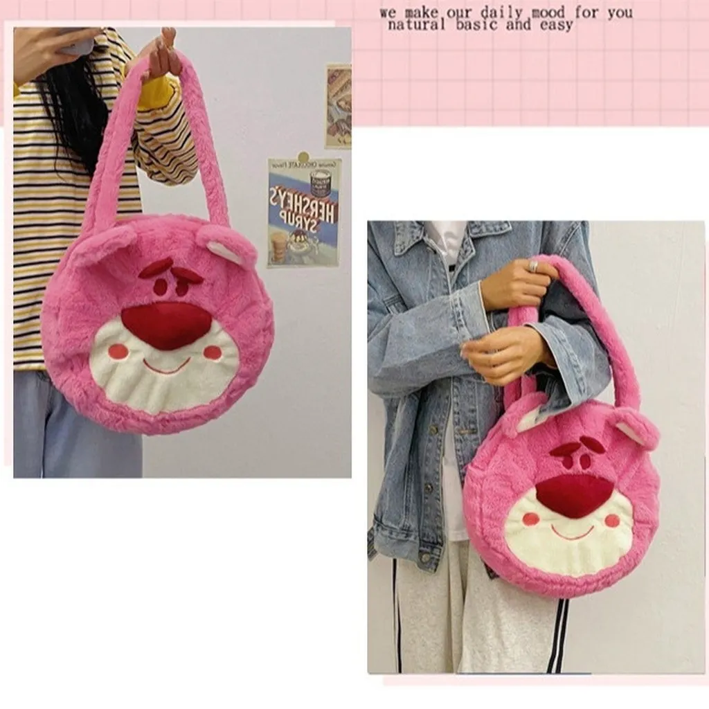 Alternative view of Túi Tote Học Sinh Hình Gấu Dâu Hồng Size Lớn Dạng Tròn Chia Ngăn Có Khóa Kéo Hottrend Độc Lạ Siêu Đáng Yêu - Dmastore