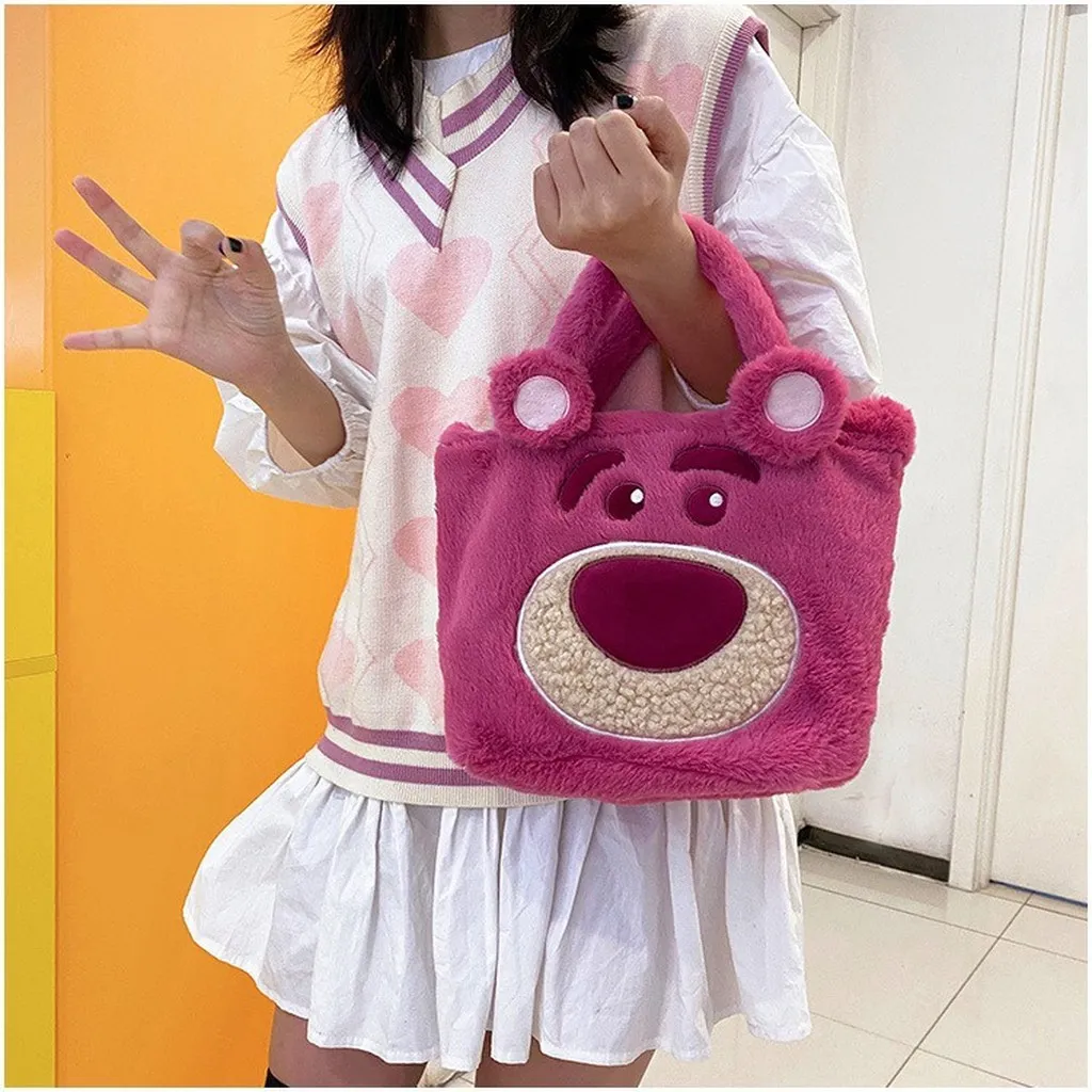 Túi Tote Gấu Dâu Lotso Size Vừa Vải Lông Nhung Mềm Mịn Sức Chứa Lớn Cho Bạn Nữ Đi Chơi, Đi Học,.dễ Thương Tiên Lợi - Dmastore