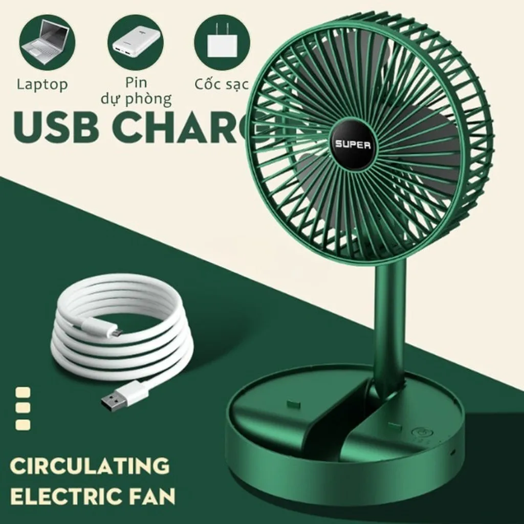Quạt Tích Điện Super Để Bàn Gấp Gọn Super, 3 Tốc Độ Gió, Cổng Sạc Usb Xoay 180 Độ Siêu Tiện Lợi Gd016 - Lady's Passion