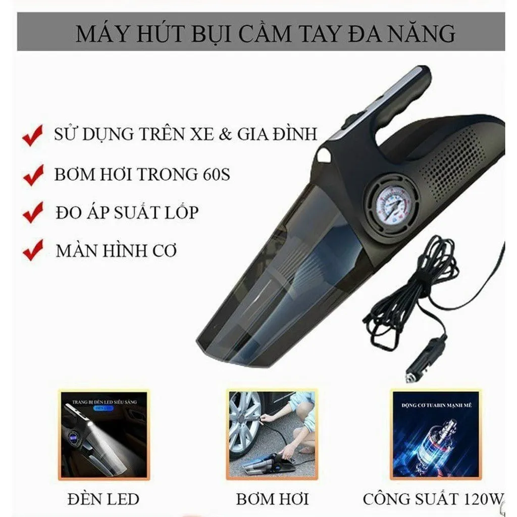Máy Hút Bụi Kiêm Bơm Lốp Chuyên Dụng Ô Tô 4 In 1 Đồng Hồ Cơ Gd017 - Lady's Passion