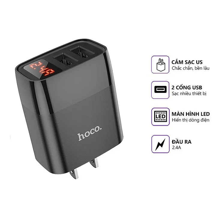 Bộ Sạc C86 - Hoco - Cho Smartphone -thiết Kế 2 Cổng Usb-đèn Báo Thông Số-công Nghệ Sạc Nhanh Qc3.0-seashop