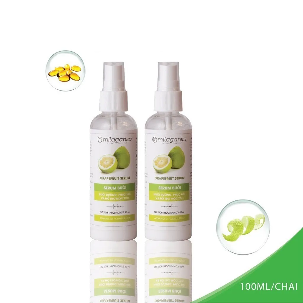 Combo 2 Serum Bưởi Ngừa Rụng & Kích Thích Mọc Tóc Từ Tinh Dầu Bưởi Nguyên Chất - Milaganics