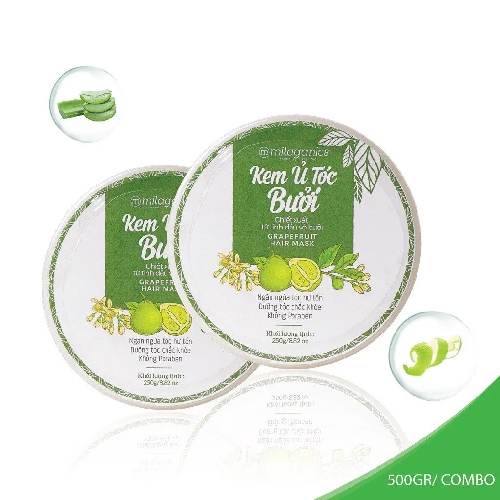 Combo 2 Kem Ủ Tóc Bưởi Phục Hồi Tóc Hư Tổn, Kích Thích Mọc Tóc Từ Tinh Dầu Bưởi Nguyên Chất 250g - Milaganics