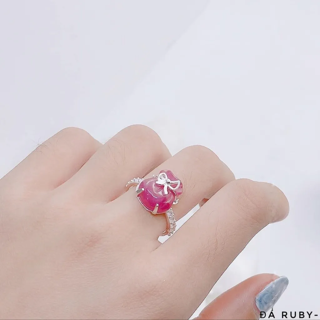 Nhẫn Túi Tiền Đá Ruby Thiên Nhiên Bọc Bạc Ta - Thắng Giang