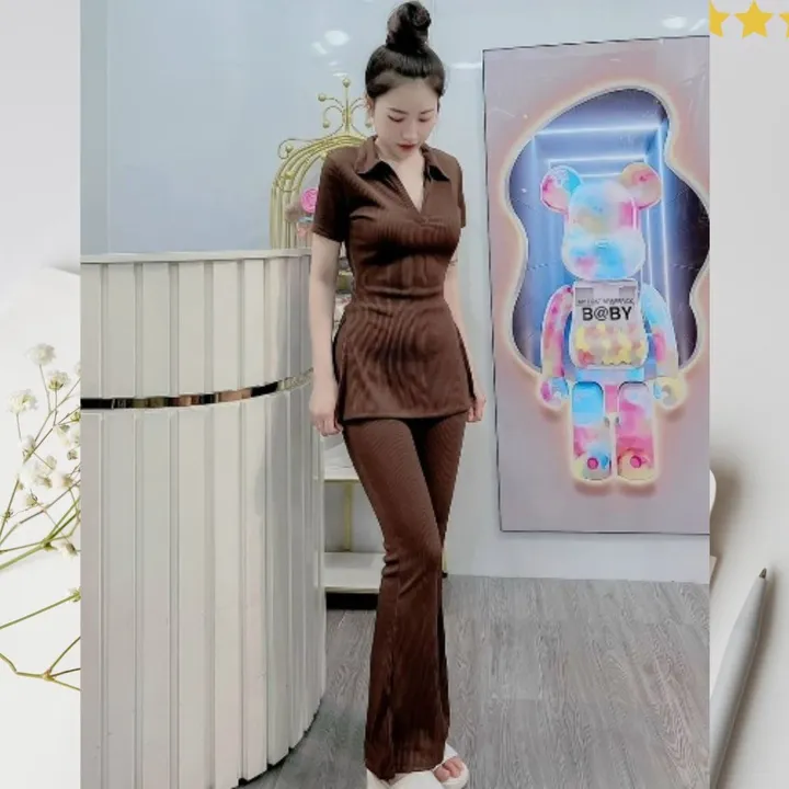 Set Bộ Đồ Nữ Áo Cổ Sơ Mi Tay Ngắn Xẻ Tà Kèm Quần Dài M889 - Lisa