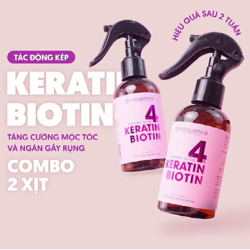 Combo 2 Biotin Mọc Tóc & Keratin Phục Hồi Tóc 4% 150ml/chai - Milaganics