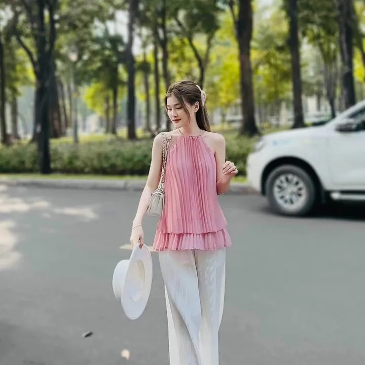 Set Bộ Đồ Nữ Dập Li Lụa Cổ Yếm Dd001 - Nana House