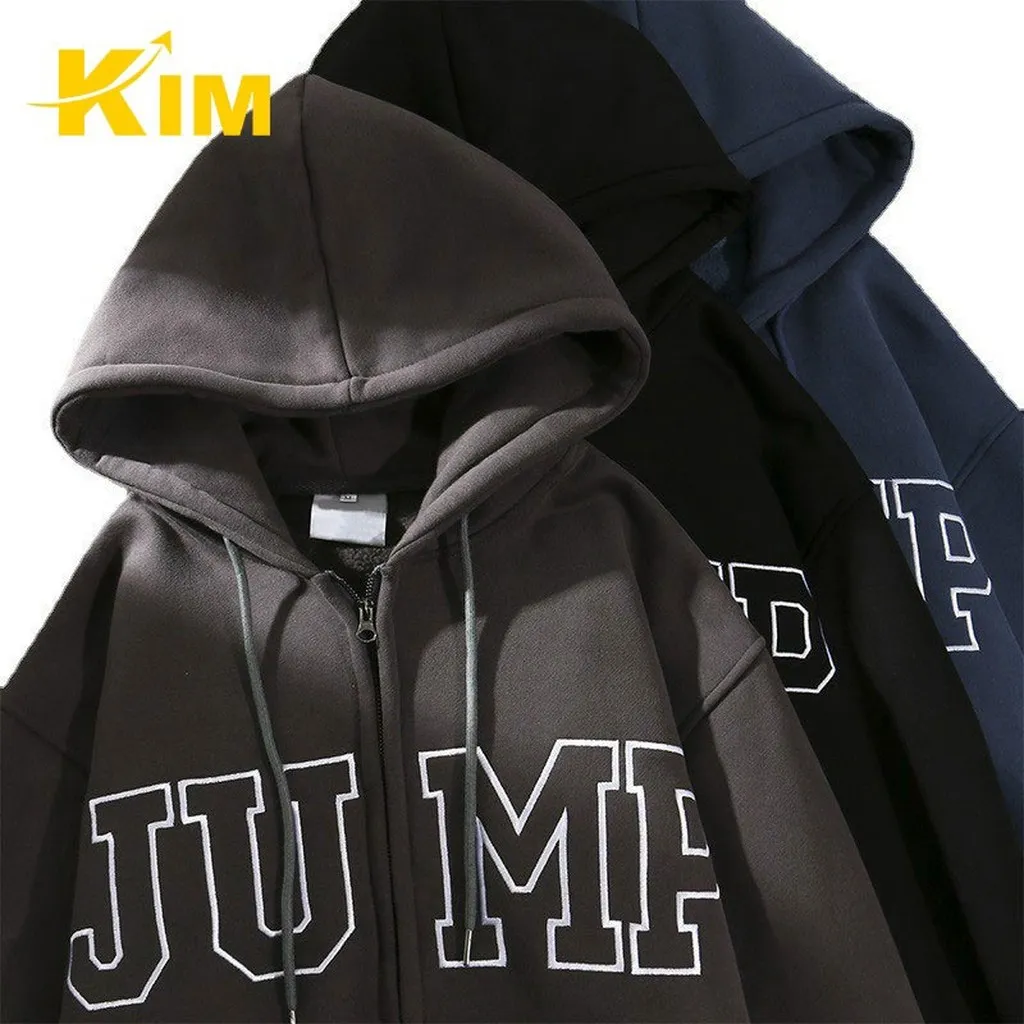 Áo Khoác Nỉ Ngoại Unisex Dây Kéo Có Nón Chất Dày Dặn Chữ Jump - Kim