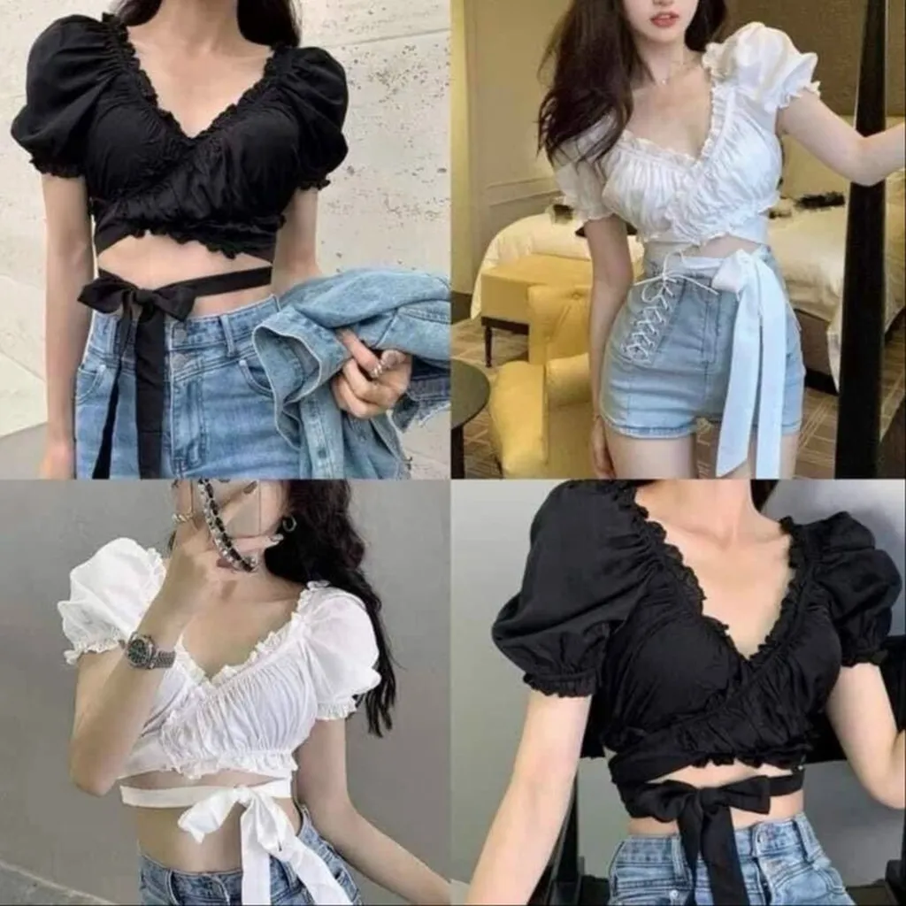 Áo Kiểu Voan Cột Eo Dáng Croptop - Lê Phương Boutique