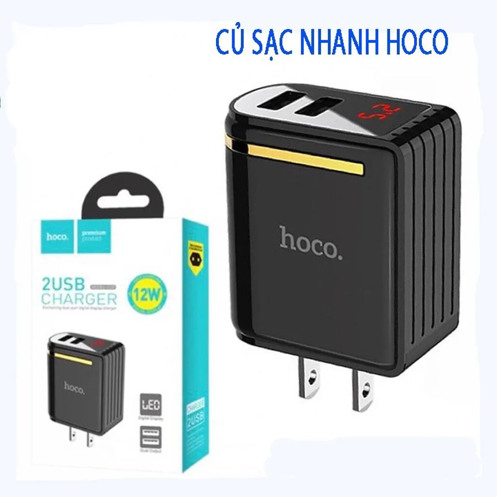 Củ Sạc C39 - Chính Hãng Hoco - Cho Smartphone,thiết Kế 2 Cổng Usb, Đèn Báo Thông Số, Công Nghệ Sạc Nhanh Qc3.0 - Seashop