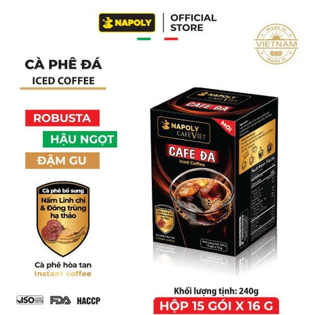 [hộp] Cafe Đá Hòa Tan 2in1 Bổ Sung Đông Trùng Hạ Thảo Và Nấm Linh Chi - Napoli Coffee