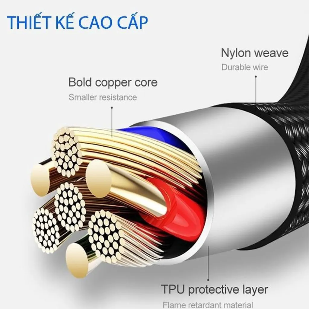 Alternative view of Cáp Sạc 3 Đầu Cắm Type-c, Lightning, Micro-chính Hãng Hoco - Chất Lượng Cao, Sạc Nhanh-cho Ios & Adroid - Seashop